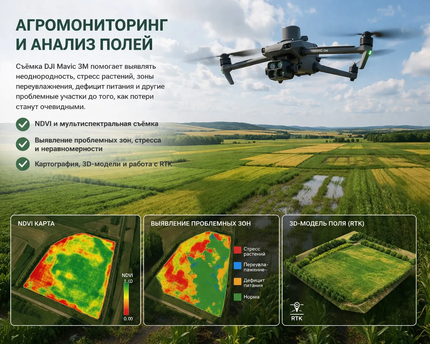 Агромониторинг DJI Mavic 3M